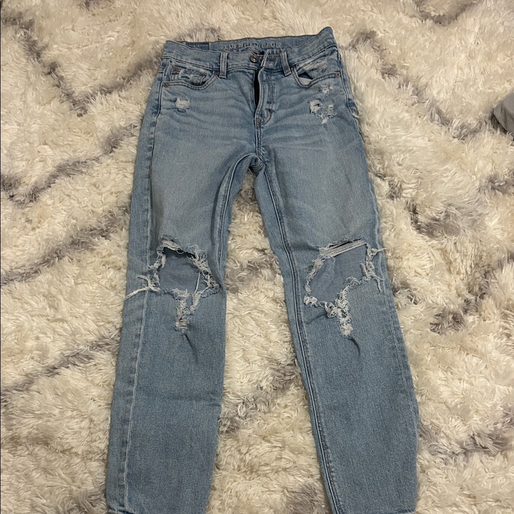 American Age Light Blue Distressed Straight Leg Jeans